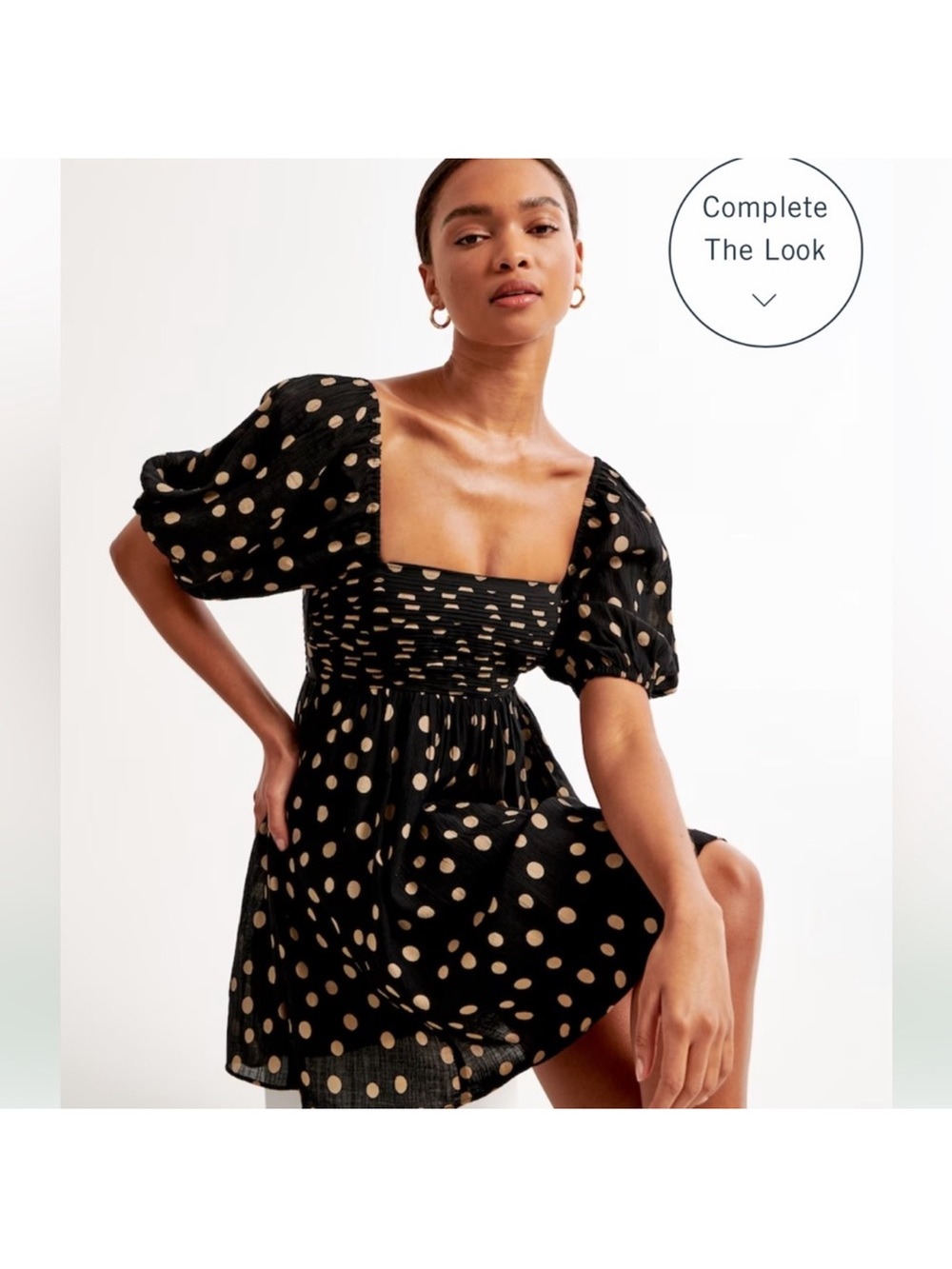 Black and White Polka Dot Puff-Sleeve Mini Dress
